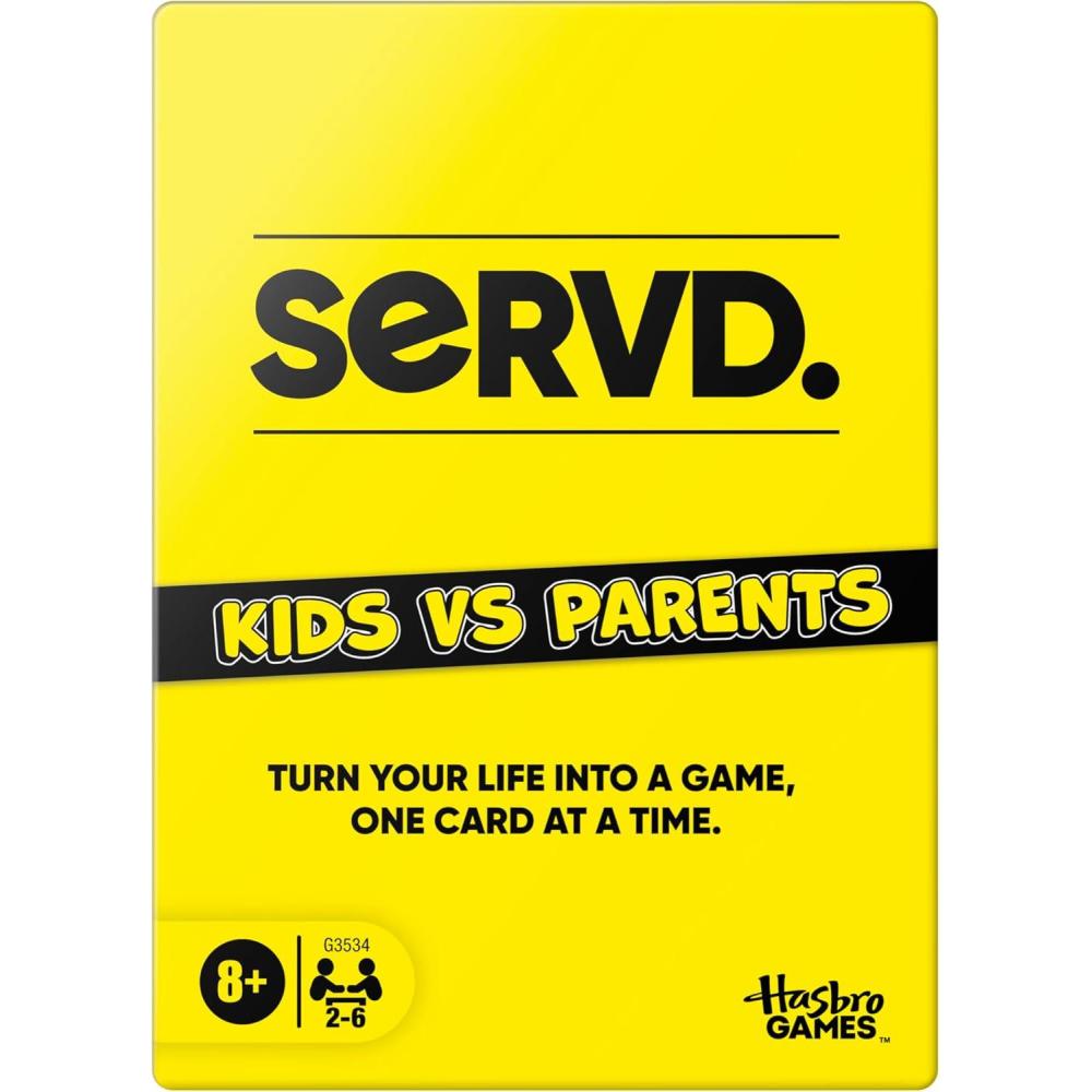 image:imageHasbro SERVD Kids vs Parents Edition Game  Hilarious RealLife Family Card Game for Kids Teens Adults  Fun Challenges  26 Players  Ages 8Kids vs Parents